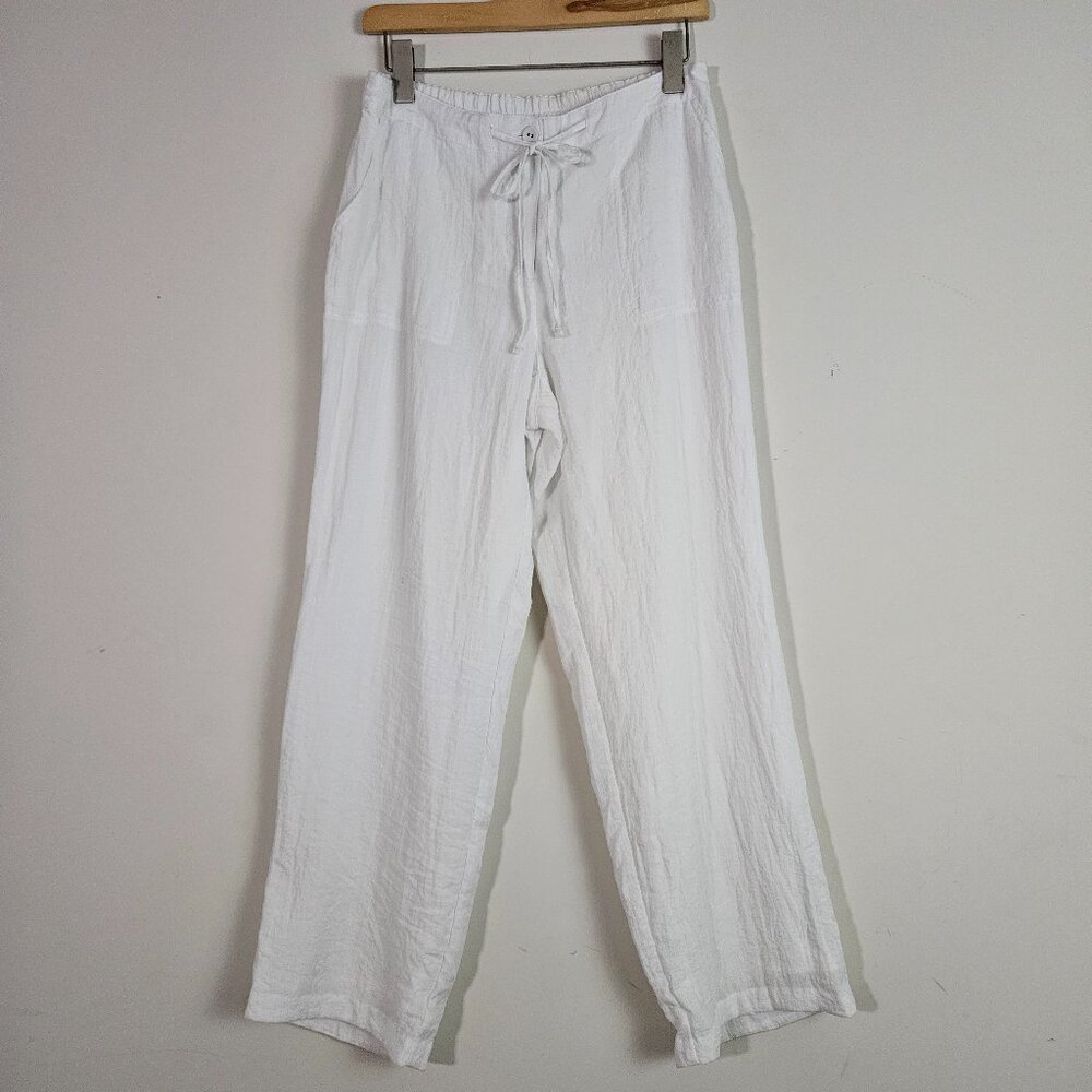 Women's White Drawstring Linen Blend Pants
